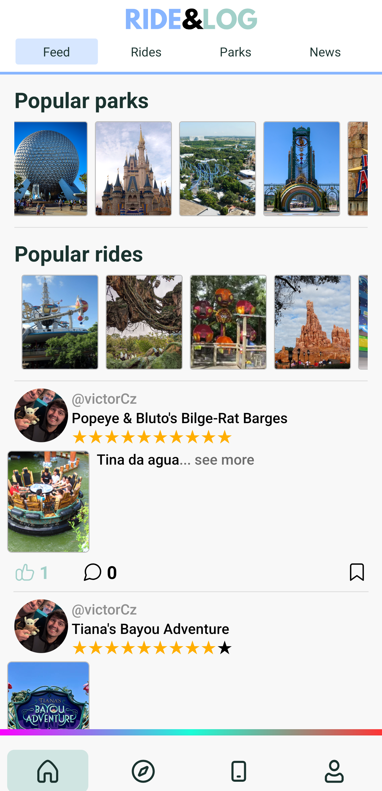 LOG&RIDE main feed and tracking screen